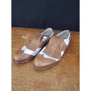Women's Footjoy 96667D Rare White & Brown Leather Wingtip Golf Shoes USA‎ Sz 7D